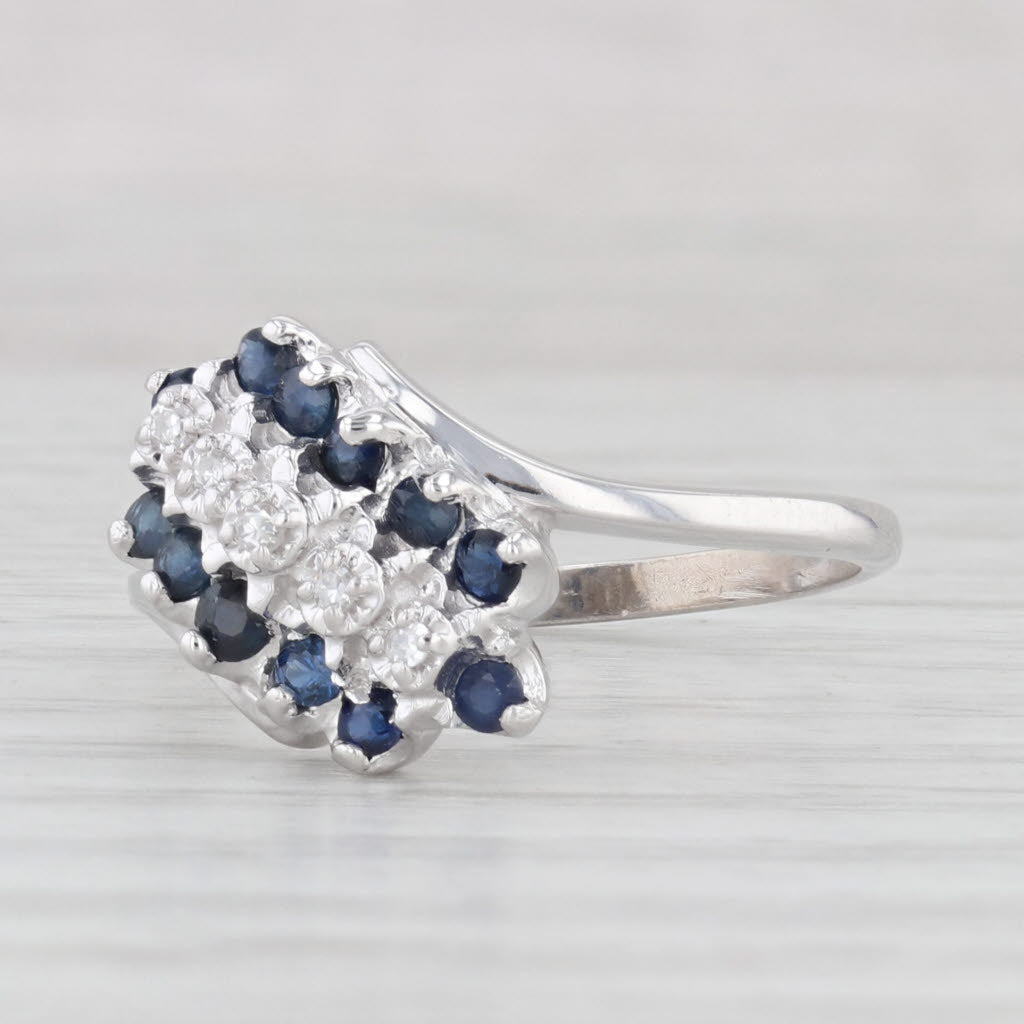 Light Gray 0.40ctw Blue Sapphire Diamond Cluster Bypass Ring 10k White Gold Size 8