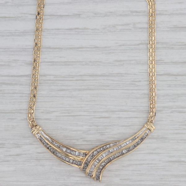 Gray 0.95ctw Diamond V Necklace 10k Yellow Gold 16.75" Bismarck Chain