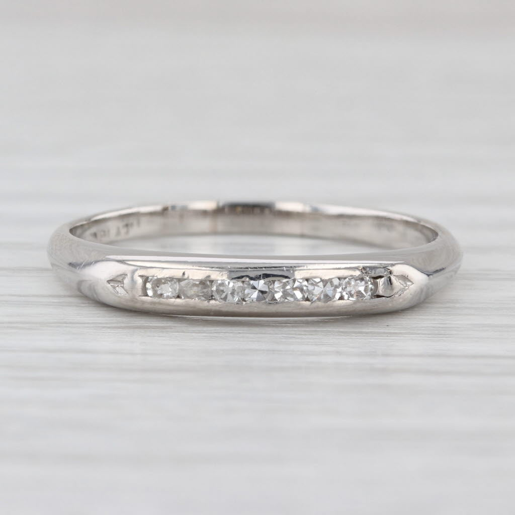 Antique 0.12ctw Diamond Wedding Band Stackable Platinum Ring Size 9 As Is