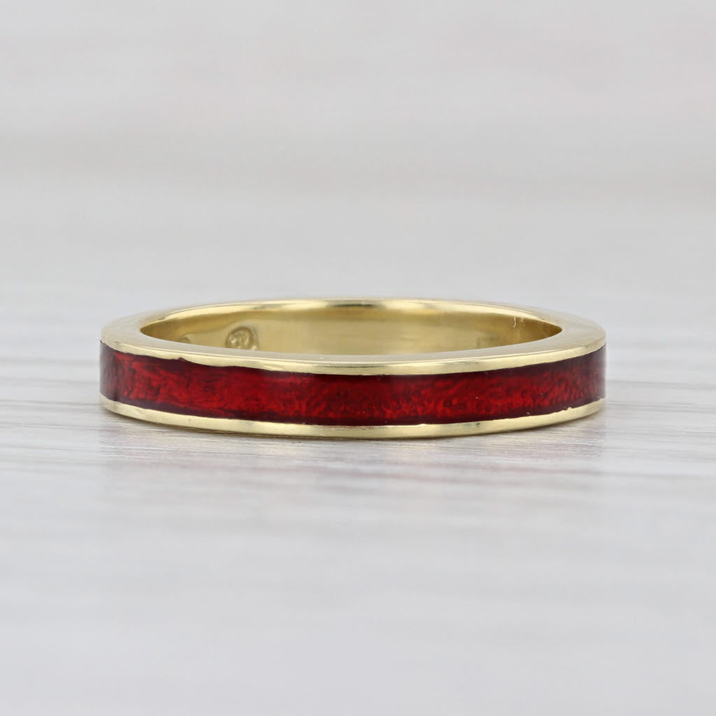 Hidalgo Red Enamel Ring 18k Yellow Gold Size 6 Stackable Band