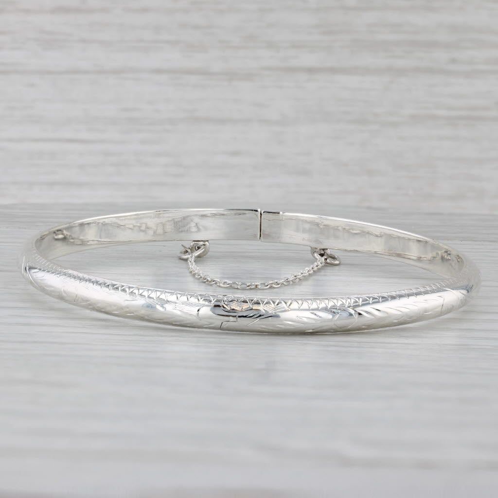 Gray Floral Etched Bangle Bracelet Sterling Silver 7.25" 4.6mm