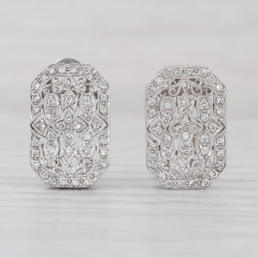 0.40ctw Diamond Filigree Drop Earrings 14k White Gold Omega Backs