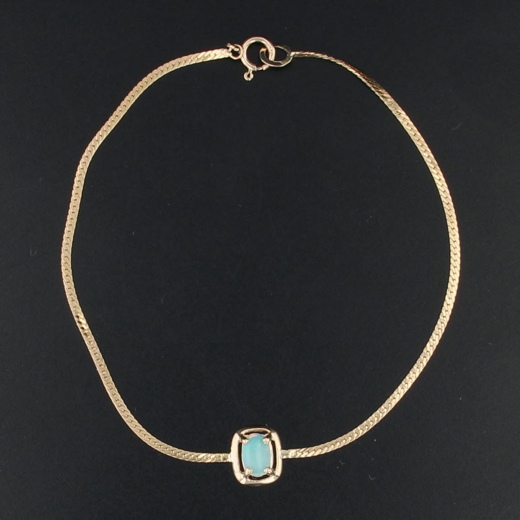 Opal Bracelet 14k Yellow Gold Herringbone Chain 6.75"