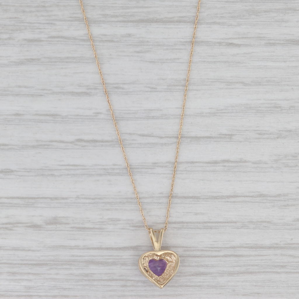 0.58ct Amethyst Heart Pendant Necklace 10k Yellow Gold 19" Rope Chain Diamonds