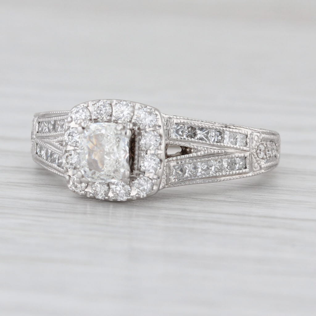 1.30ctw Cushion Diamond Engagement Ring 14k White Gold Size 8 Cathedral Band