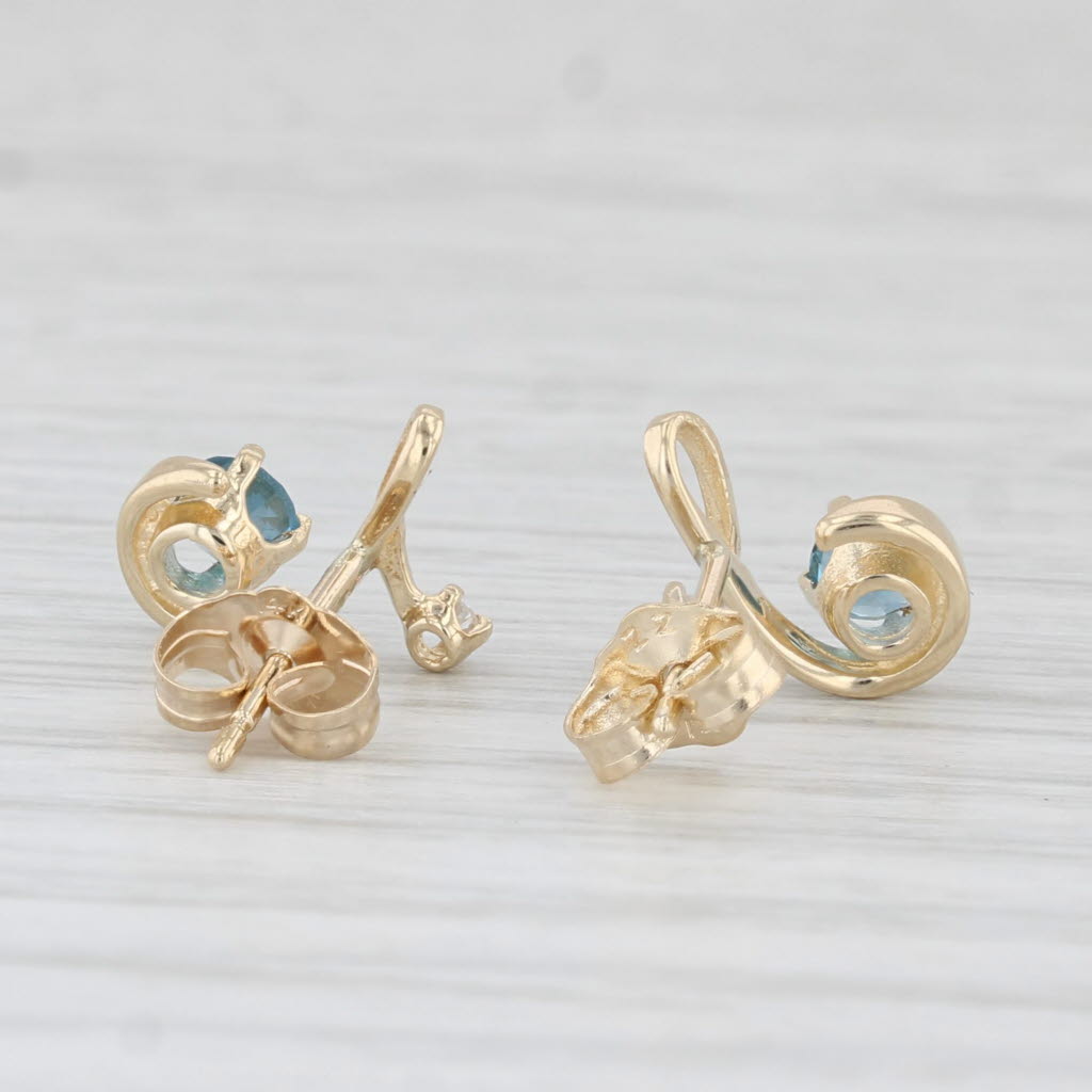 Light Gray 0.48ctw Blue Topaz Diamond Swirl Stud Earrings 14k Yellow Gold