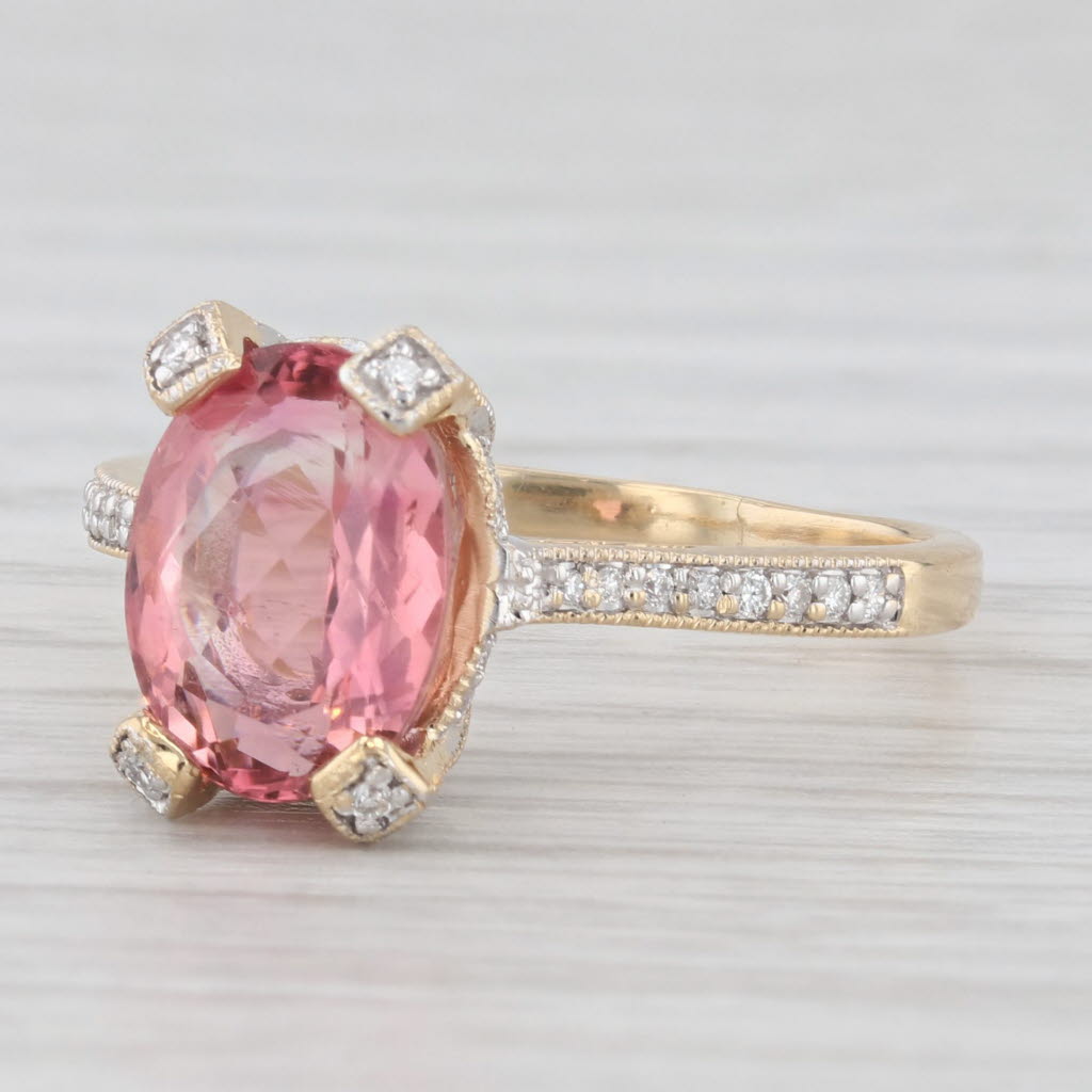 Light Gray 2.52ctw Pink Tourmaline Diamond Ring 18k Yellow Gold Size 7.25