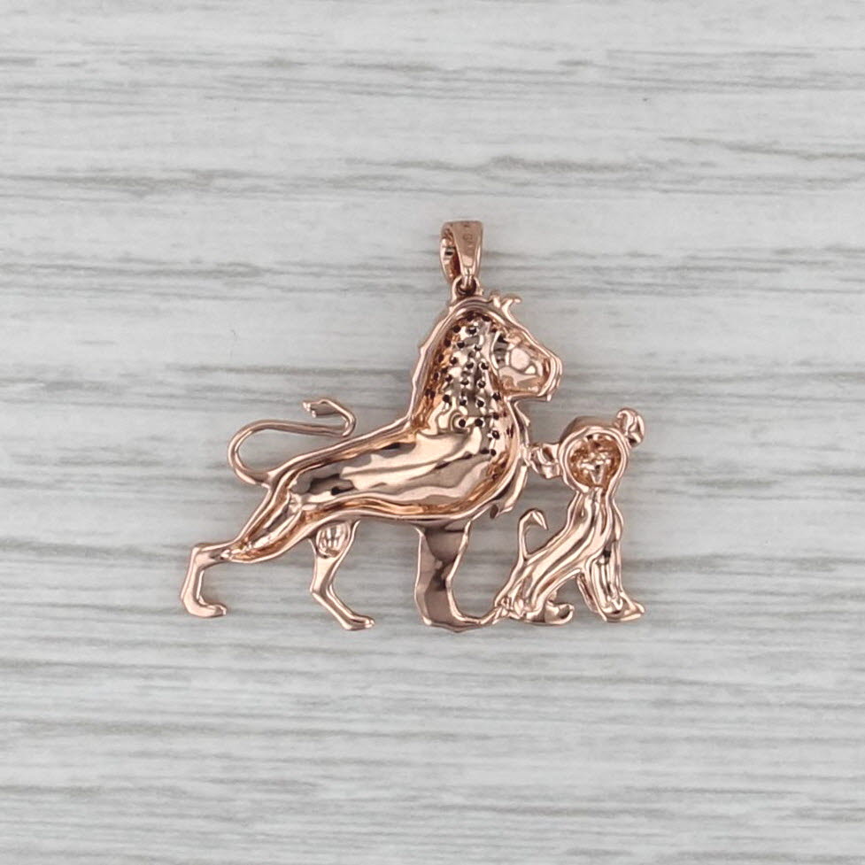 0.21ctw Diamond Lion & Cub Pendant 10k Rose Gold