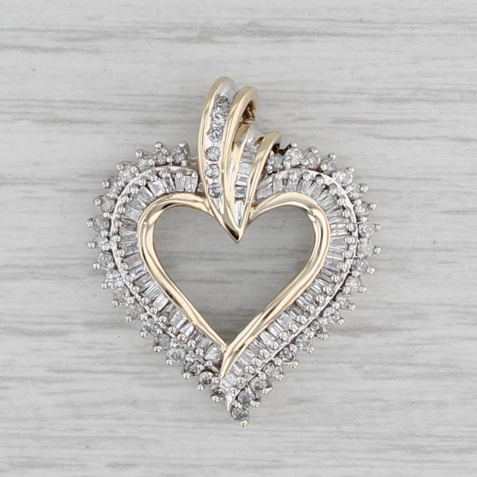 Gray 0.84ctw Diamond Open Heart Pendant 10k Yellow White Gold