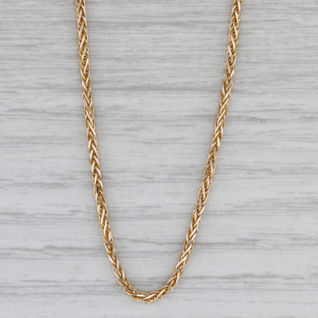 Gray 23.5" Wheat Chain Necklace 18k Yellow Gold 1.6mm Italian