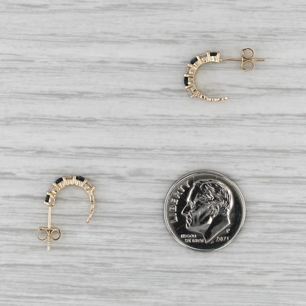 0.55ctw Blue Sapphire Cubic Zirconia Small Hoop Earrings 14k Yellow Gold