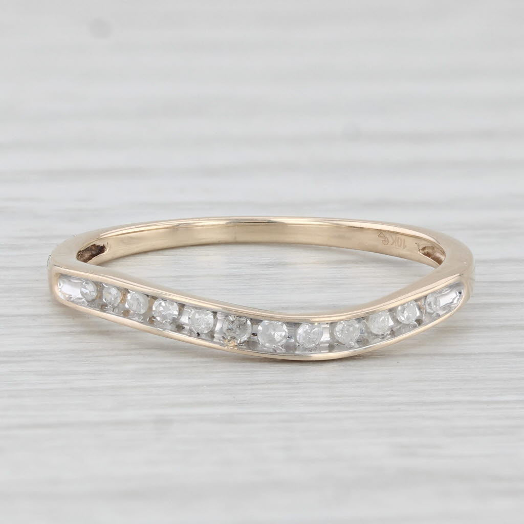 Light Gray Contoured Diamond Wedding Band 10k Yellow Gold Size 7 Stackable Guard