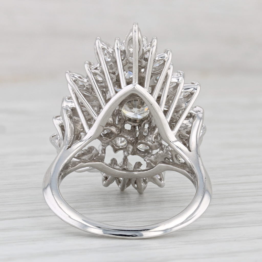 Light Gray 2.82ctw Diamond Cocktail Ring Platinum Size 7 Pear Cluster