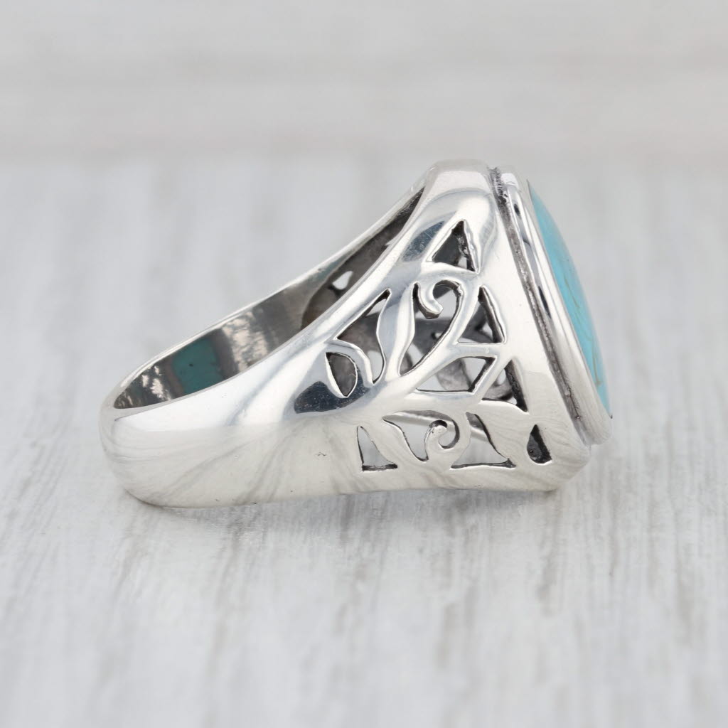 Sindi Blue Resin Imitation Turquoise Ring Sterling Silver Size 11.75 Openwork