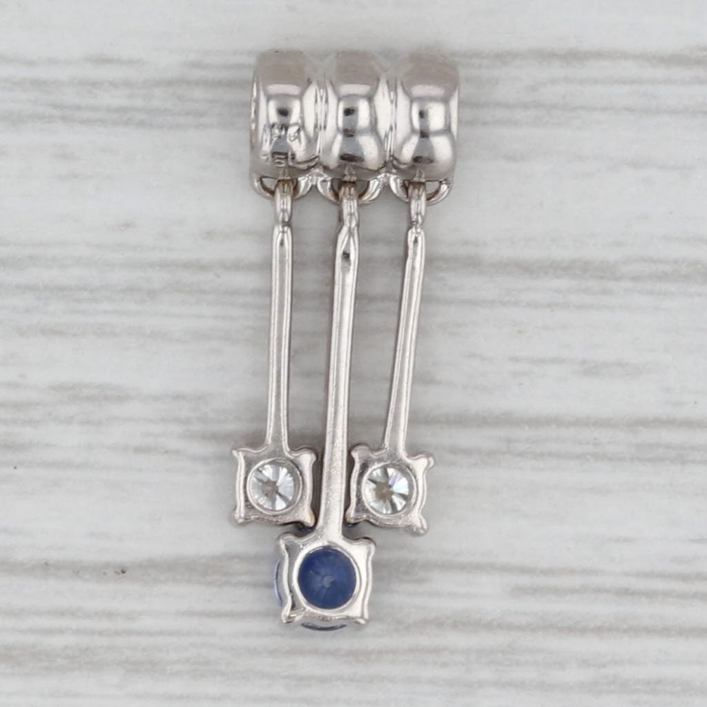 Gray 0.32ctw Diamond Blue Sapphire Pendant 18k White Gold Slide 3-Stone Fringe