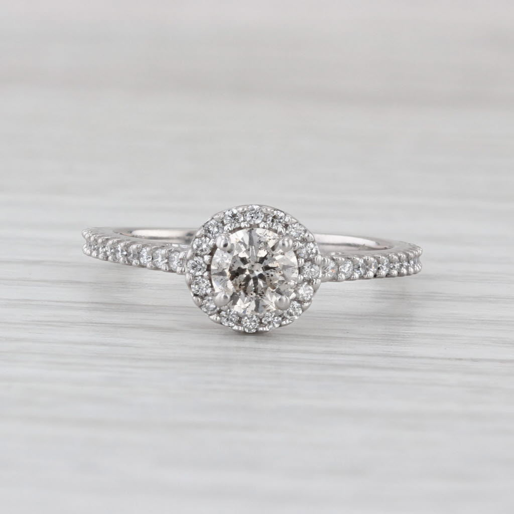 0.94ctw Round Diamond Halo Engagement Ring 14k Gold Sz 8.25 Cathedral Pave Band