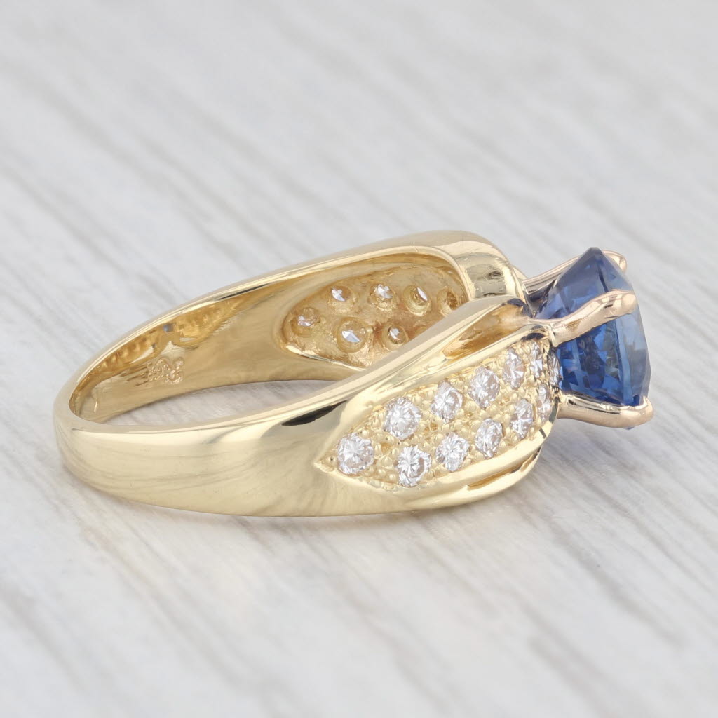 Light Gray 2.42ctw Oval Blue Sapphire Solitaire Diamond 18K Yellow Gold Size 6 Ring GIA