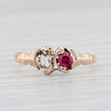 Light Gray Antique Lab Created Ruby Diamond Ring 9k Yellow Gold Size 8.5 AS IS