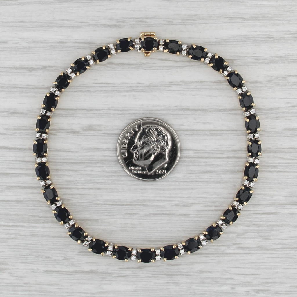13.33ctw Blue Sapphire Diamond Tennis Bracelet 18k Yellow Gold 7.25" 4.2mm