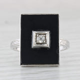 Black Onyx Diamond Signet Ring 14k White Gold Vintage Wheat Band Size 6.25