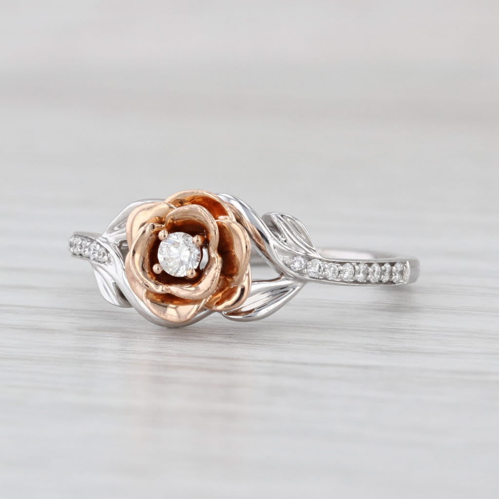 Disney Enchanted Belle Diamond Engagement Ring 10k Rose White Gold Size 8.5