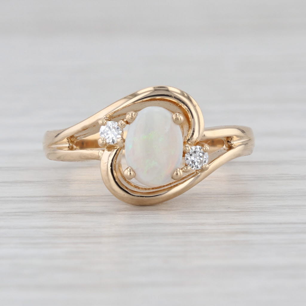 Oval Cabochon Opal Diamond Bypass Ring 14k Yellow Gold Size 6.25
