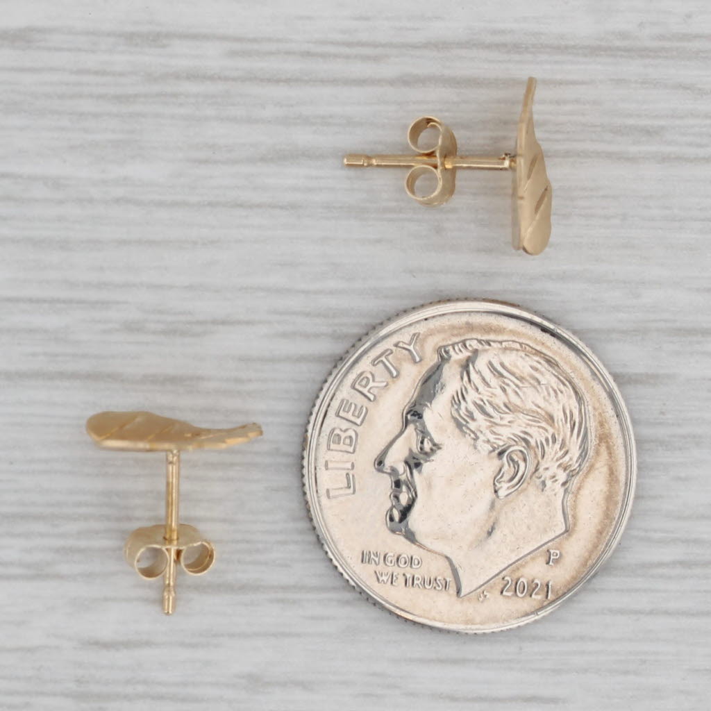 Gray Leaf Stud Earrings 14k Yellow Gold