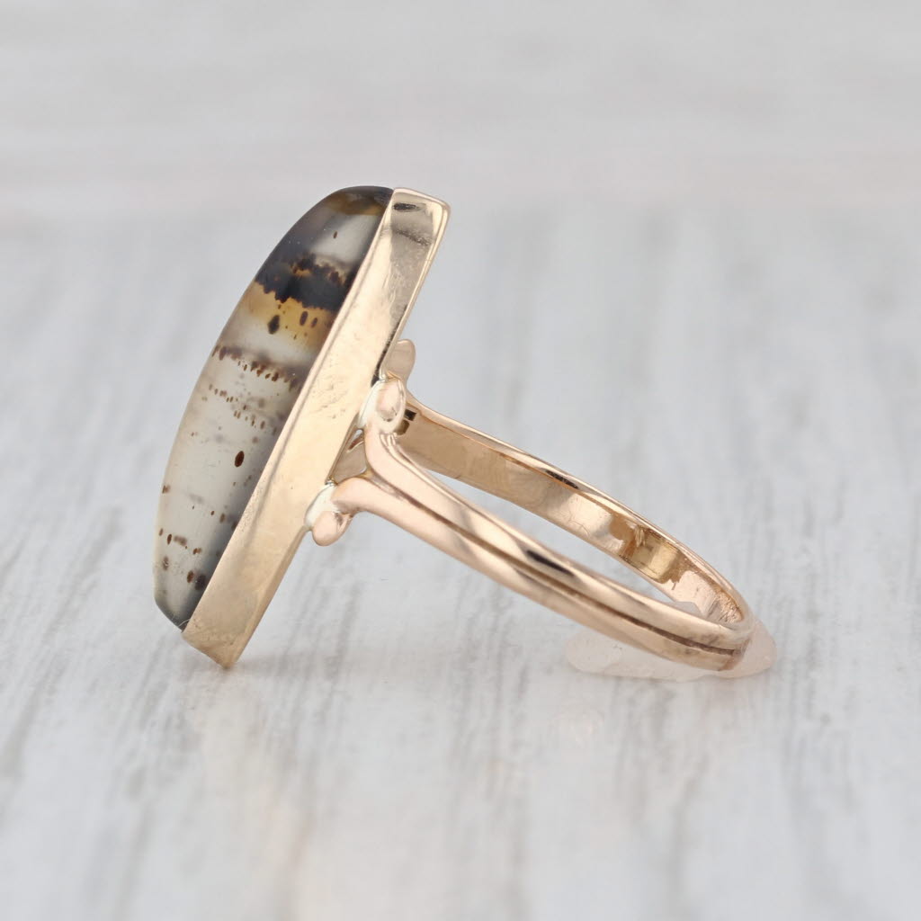 Vintage Montana Agate Cabochon Ring 10k Yellow Gold Size 6 Oval Solitaire