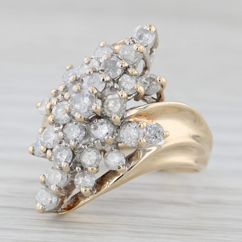 Light Gray 1.53ctw Diamond Cluster Bypass Ring 10k Yellow Gold Size 7.5 Cocktail