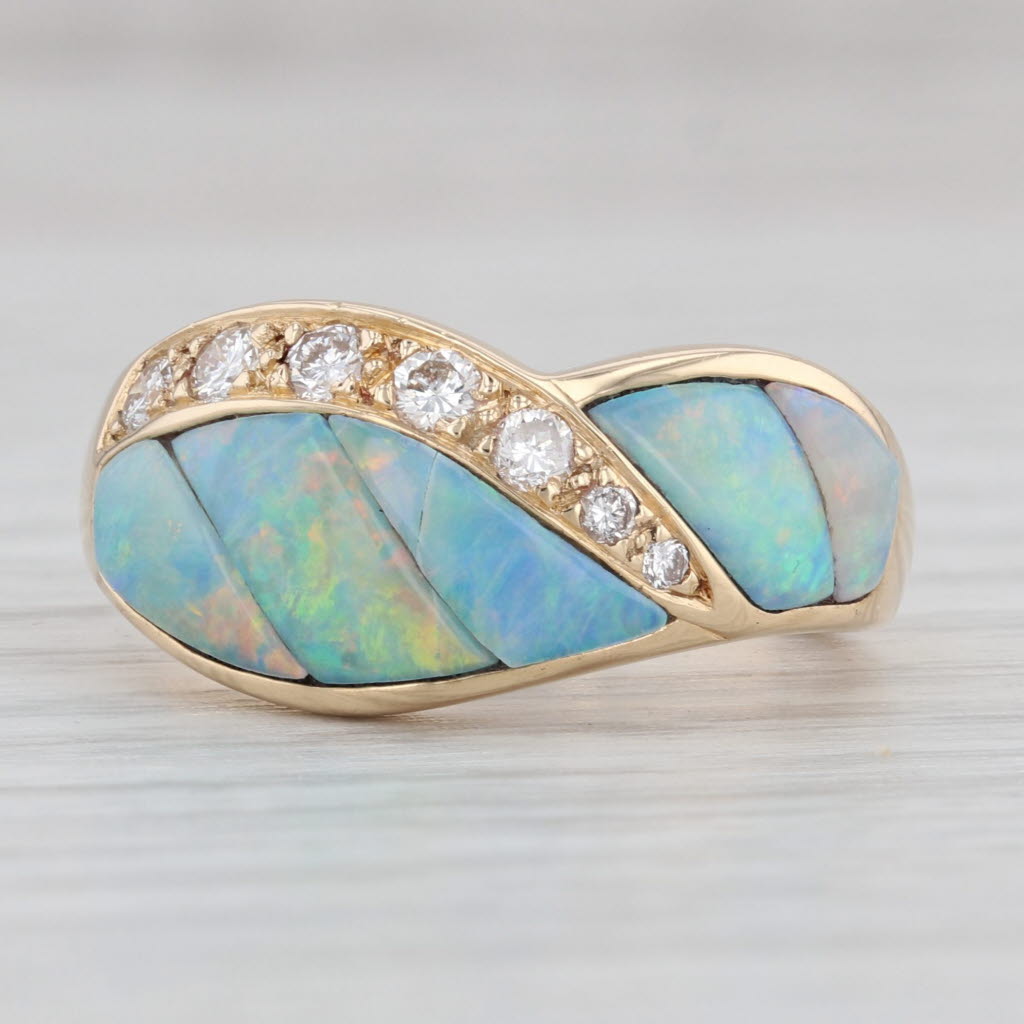 Gray New Kabana Ring Opal Mosaic Diamond 14k Yellow Gold Size 6 AS IS