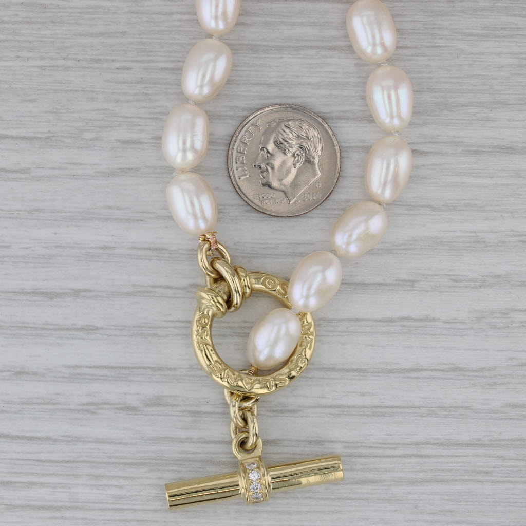 Dark Gray Slane & Slane Cultured Pearl Strand Necklace 18k Gold Diamond Toggle Clasp 18"