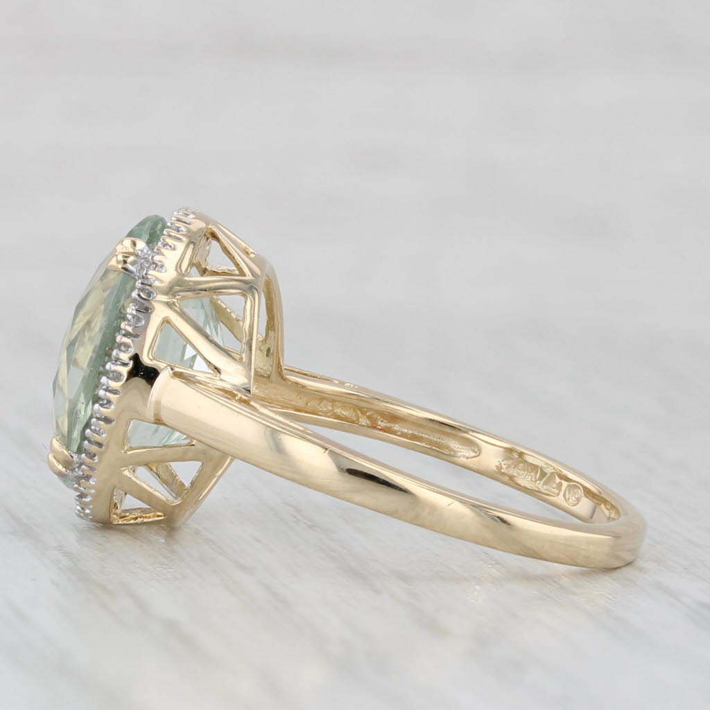 Light Gray 4.64ctw Prasiolite Diamond Halo Ring 10k Yellow Gold Size 7 Green Amethyst