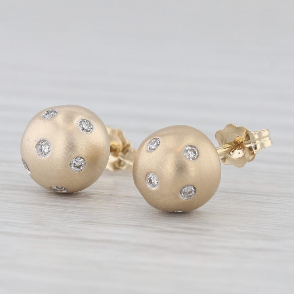 Light Gray 0.20ctw Diamond Dots Stud Earrings Brushed 14k Yellow Gold