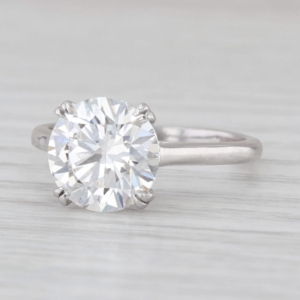 IGI 3.11ctw Round Lab Grown Diamond Engagement Ring 900 Platinum Size 6.5