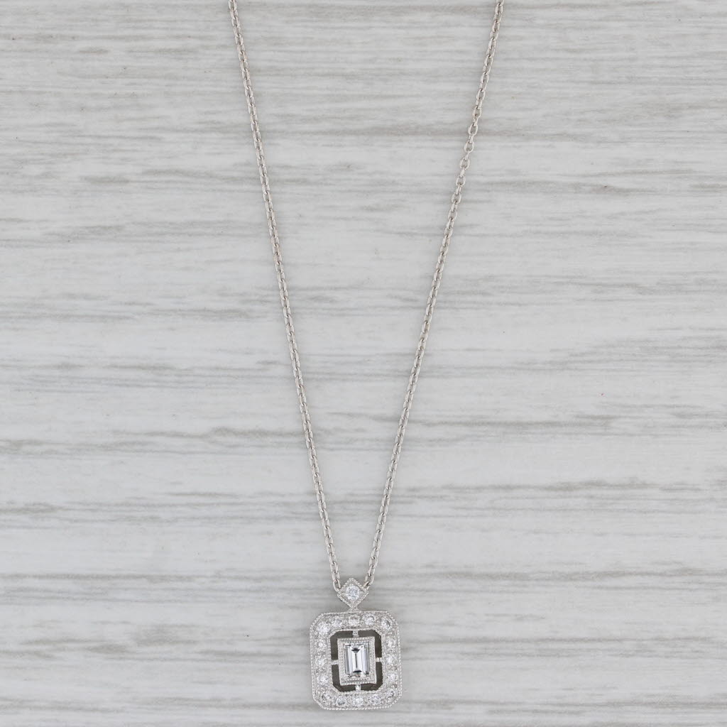 Gray Diamond Halo Pendant Necklace 18k White Gold 16.25" Cable Chain