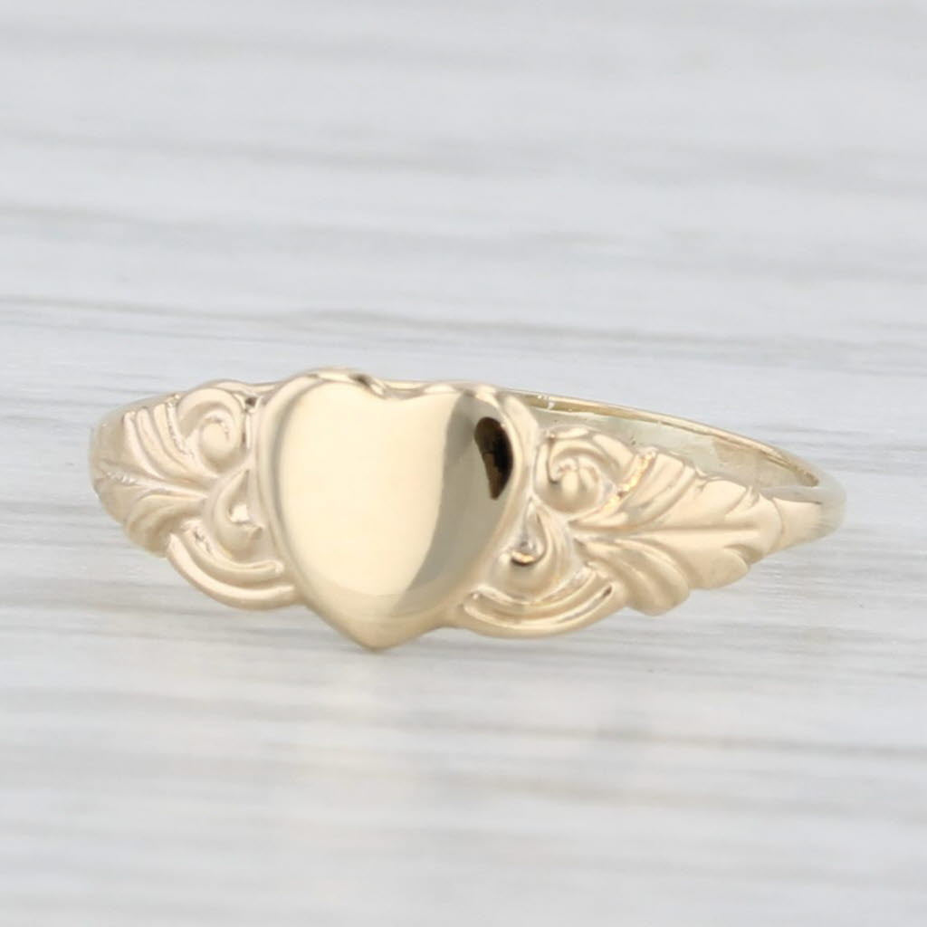 Light Gray Vintage Engravable Heart Baby Ring 10k Yellow Gold Small Size 1