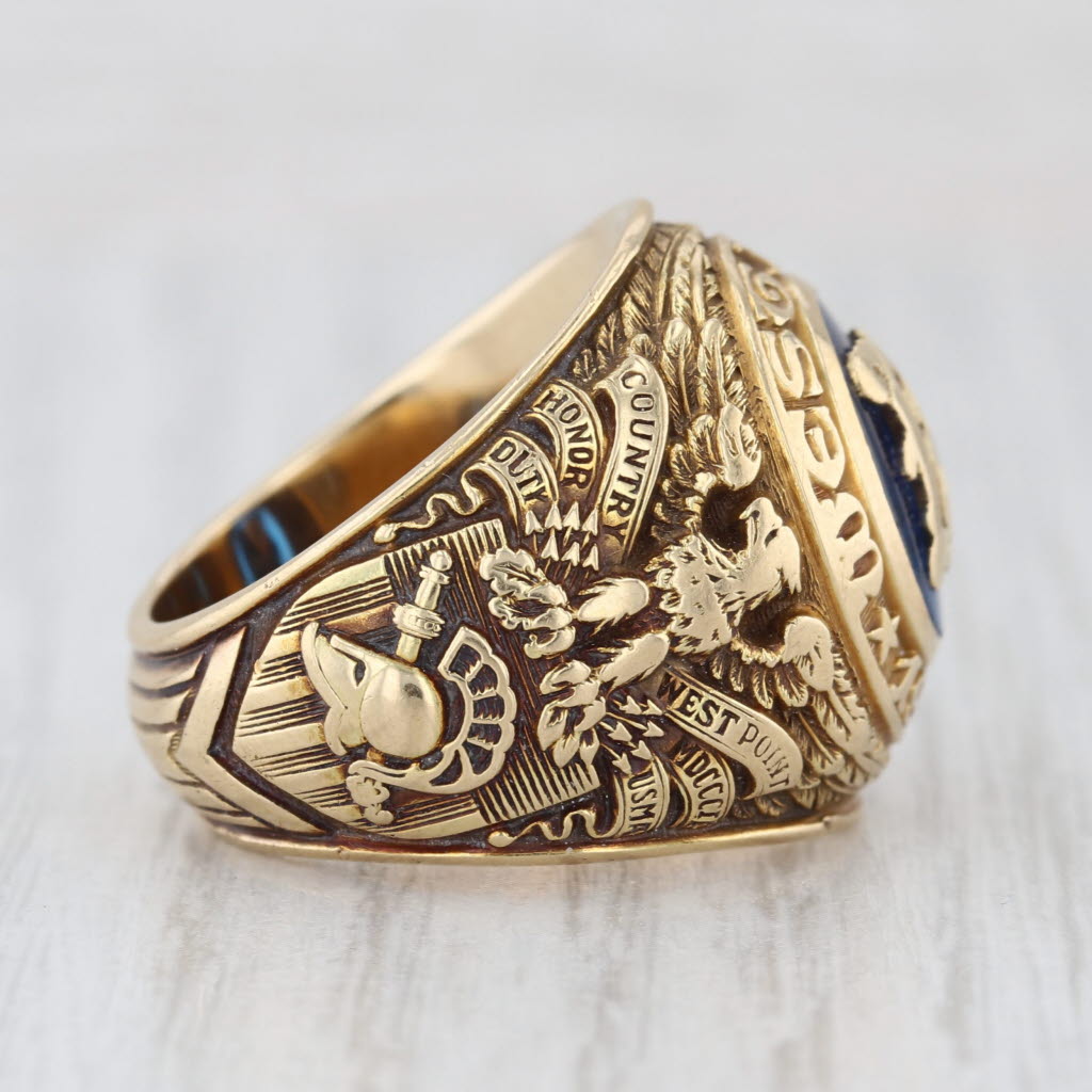West Point Military Academy Ring 14k Gold Lab Created Spinel Vintage 1950