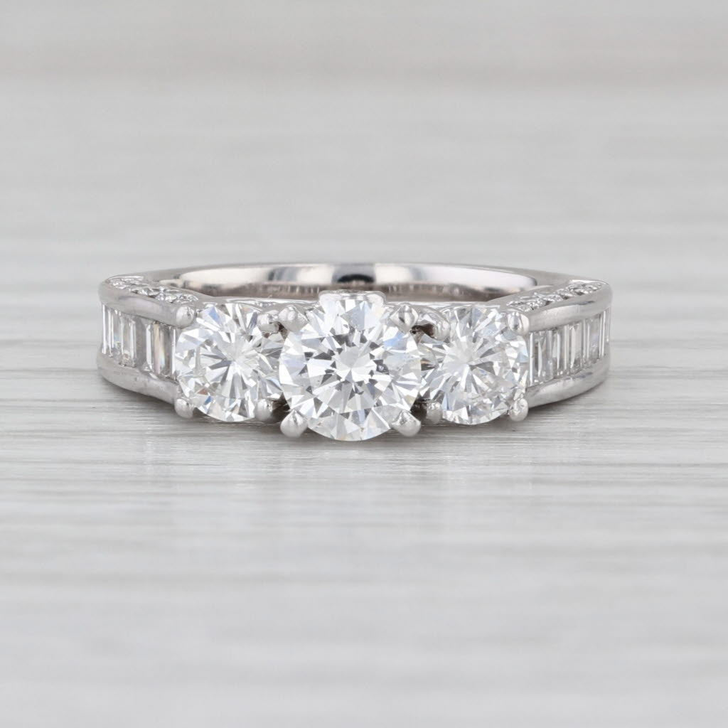 2.36ctw Round Brilliant 3-Stone Engagement 14k White Gold Size 5