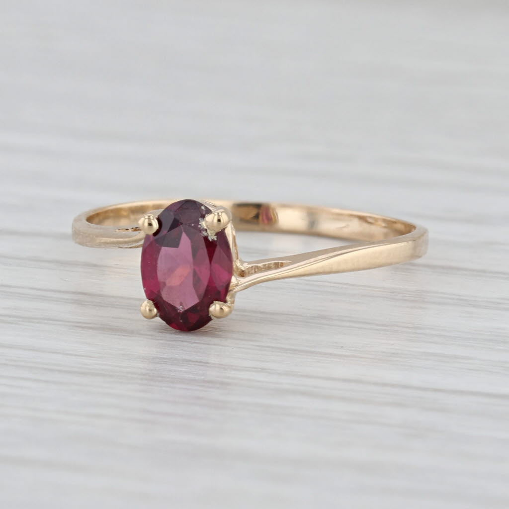 1ct Oval Rhodolite Garnet Solitaire Bypass Ring 14k Yellow Gold Size 8