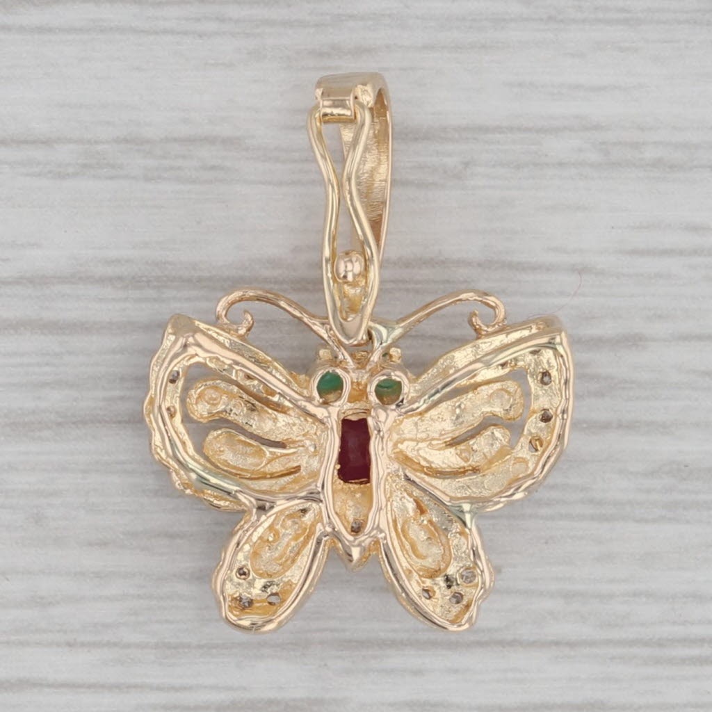 Gray 0.27ctw Emerald Ruby Diamond Butterfly Pendant 14k Yellow Gold