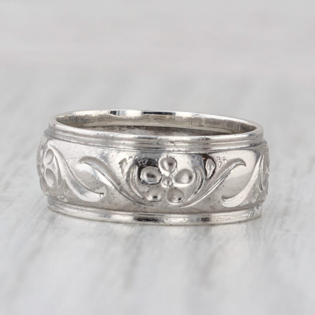 Floral Etched Silver Band Sterling Size 6 Ring Stackable