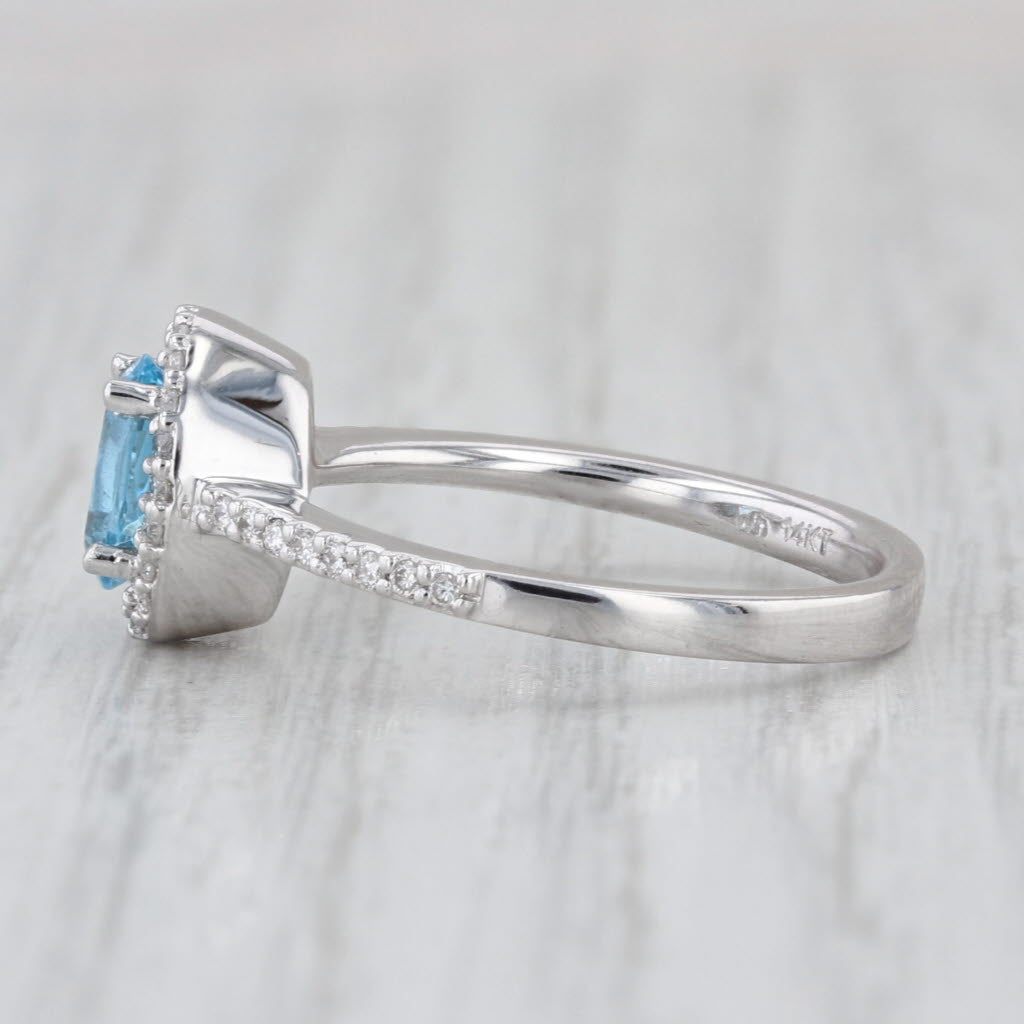 1.15ctw Oval Blue Topaz Diamond Halo Ring 14k White Gold Size 7 Engagement