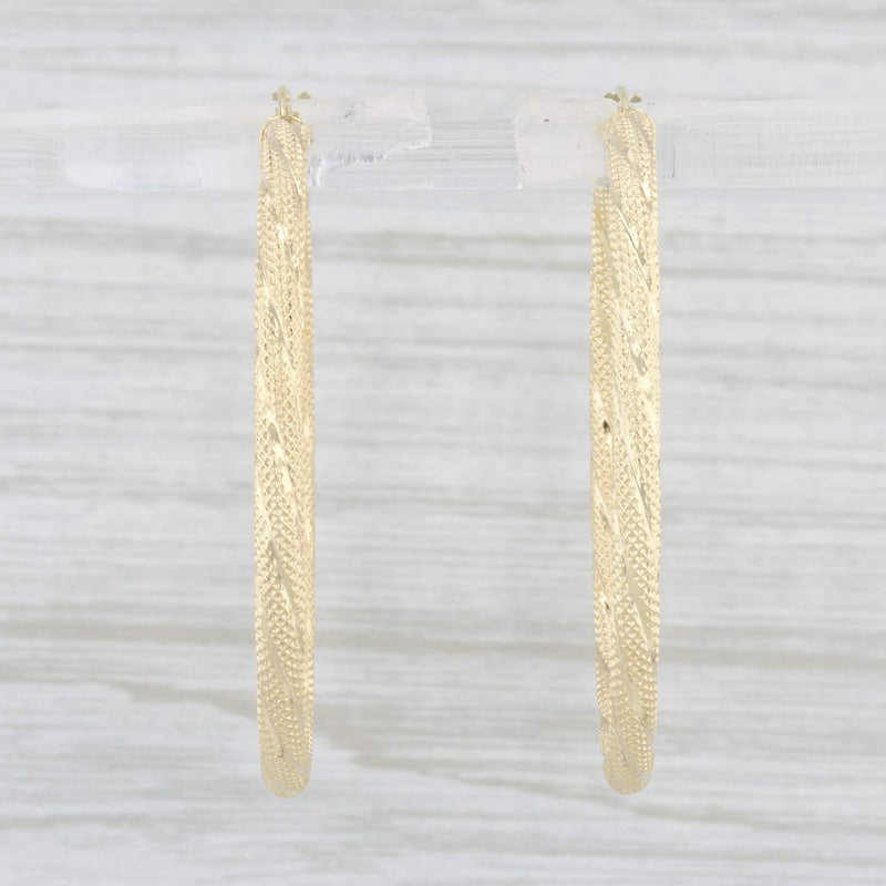 Woven Large Hoop Earrings 10k Yellow Gold Snap Top Round Hoops