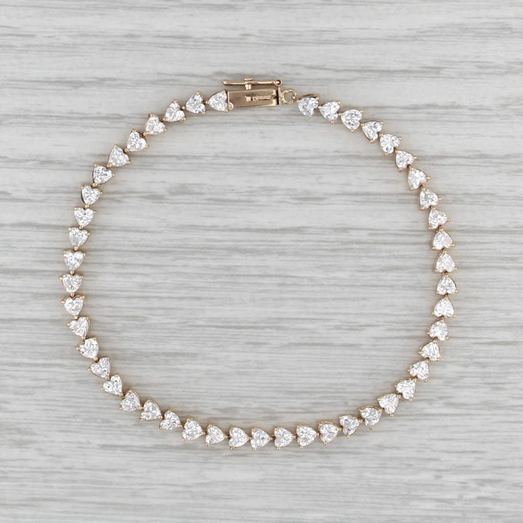 7ctw Heart Cubic Zirconias Tennis Bracelet 14k Yellow Gold 7.25"