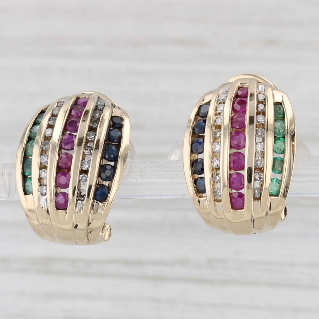 Light Gray 1.02ctw Gemstone Drop Earrings 10k Yellow Gold Ruby Emerald Sapphire Diamond