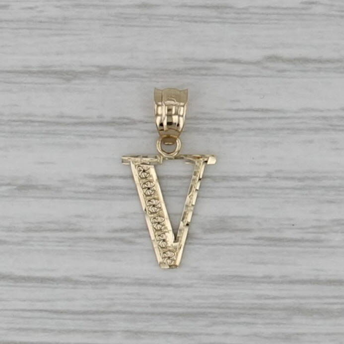 Letter Initial "V" Pendant 10k Yellow Gold Small Drop