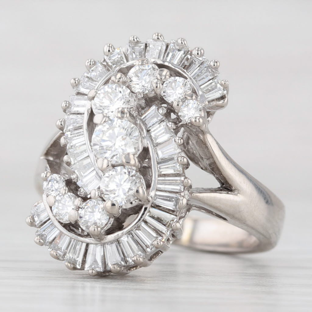 Light Gray 1.55ctw Diamond S Ring 14k White Gold Size 7.25 Cocktail