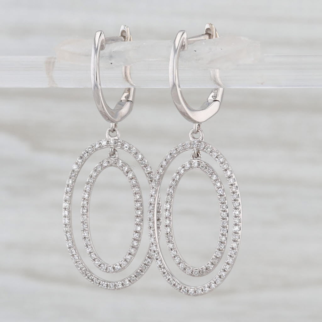 0.30ctw Diamond Oval Drops Hoop Earrings 14k White Gold Snap Top Hoops
