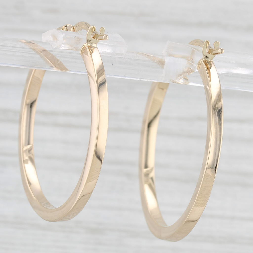 Light Gray Round Hoop Earrings 14k Yellow Gold Snap Top Hoops 28 x 2mm