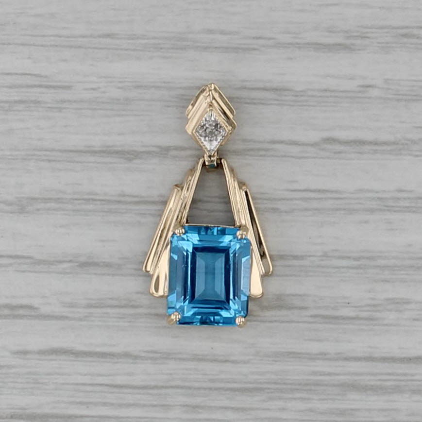 5.80ct Emerald Cut Blue Topaz Diamond Pendant 10k Yellow Gold